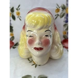 Vintage 1950-60’s Blonde Bombshell, Rosy Cheeks, Head Vase, Unmarked